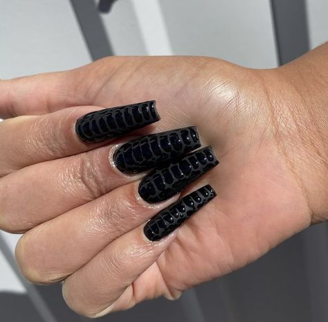 Black And Gray Nail Designs, Black Croc Nails, Gray Nail Designs, Gray Nail, Horror Nails, Black Acrylic Nails, Goth Nails, French Acrylic Nails, Fall Acrylic Nails