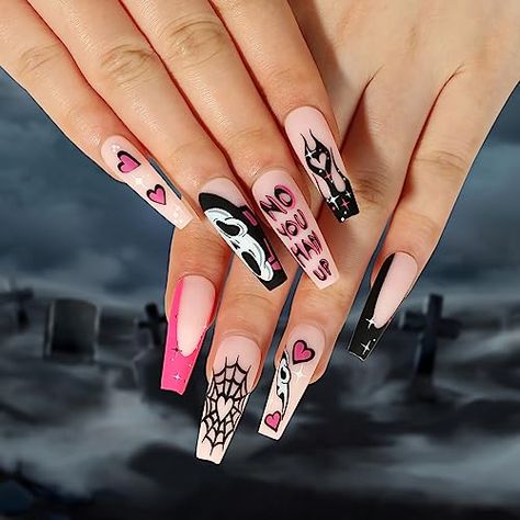 Nail Art Halloween, Fake Nails Long, Celestial Stars, Halloween Press On Nails, Long Press On Nails, Coffin Press On Nails, Pumpkin Ghost, Heart Designs, Designs Nail