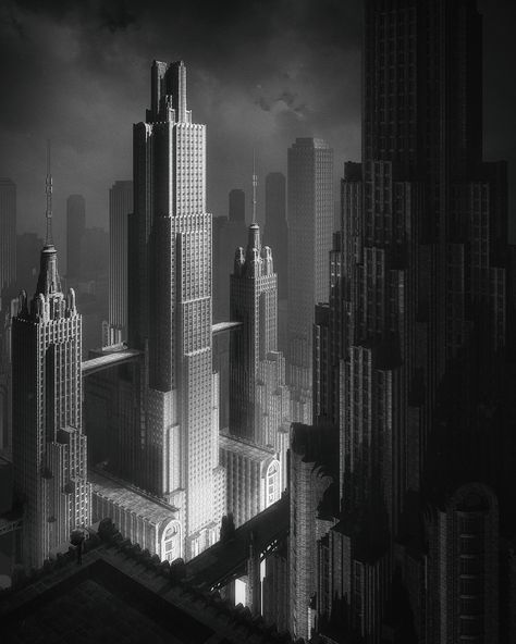 Dieselpunk City, Hugh Ferriss, Imperial Architecture, Art Deco City, Dark Deco, Art Deco Illustration, Deco Poster, Art Deco Posters, Art Deco Architecture