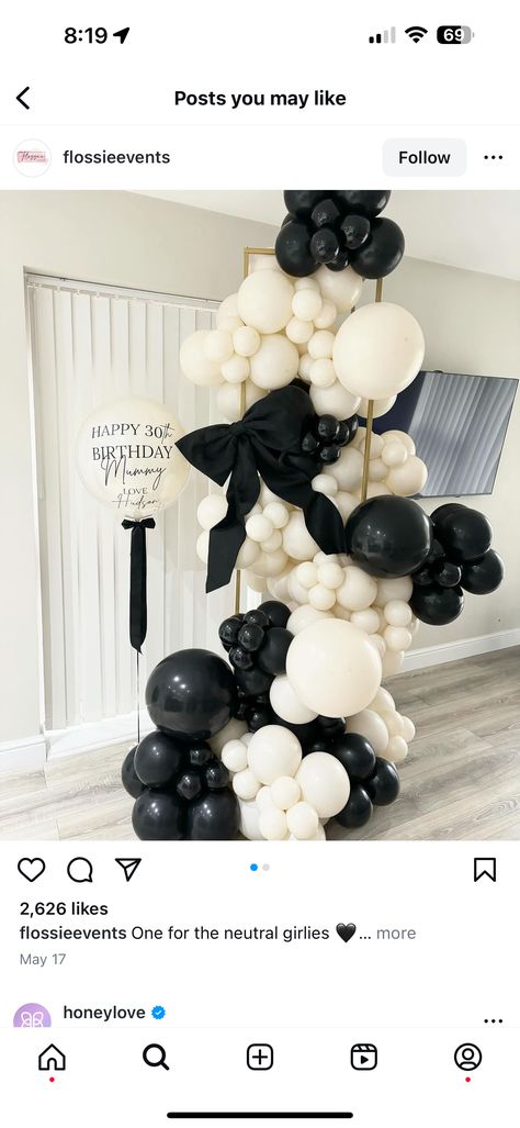 Black And Cream Birthday Party Decor, Black And White Birthday Party Decor, Great Gatsby Balloons, Coquette Black And White Party, Black And White Treats Table, Black And Beige Birthday Decorations, Black And Pearl Birthday Party, Black And Beige Balloon Garland, Cream And Black Party Decor