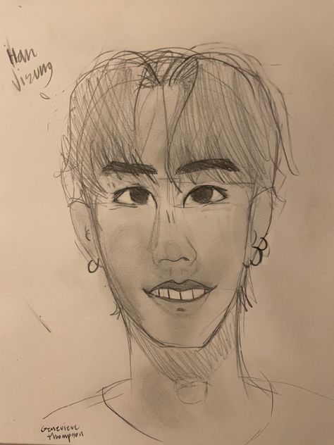 First attempt of drawing a more realistic han jisung 😅 How To Draw Han Jisung, Han Skz Drawing, Han Jisung Drawing Pencil, Han Drawings Skz, Han Drawings, Skz Drawing Pencil, Han Jisung Sketch, Skz Drawings Easy, Han Jisung Drawing