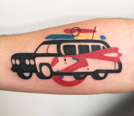 Tattoo photo - Ghostbusters car tattoo by Mambo Tattooer Ghostbusters Tattoo Ideas, Ghostbusters Tattoo, Magical Tattoos, Ghostbusters Car, Contemporary Tattoo, Tv Tattoo, Funky Tattoos, Tattoos Inspiration, Movie Tattoo