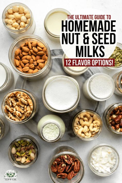 Thermomix, Vegan Beverages, Nut Milk Recipe, Homemade Milk, Homemade Nut Milk, Different Nuts, Nut Milk Bag, Vegan Milk, Milk Alternatives