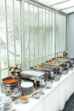 The Buffet by Boga Catering - 001 Bufette Ideas, Wedding Buffet Table Decor, Buffet Table Settings, Wedding Buffet Table, Party Buffet Table, Buffet Set Up, Wedding Buffet Food, Catering Table, Catering Food Displays