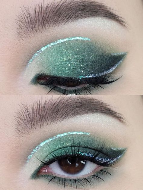 Makeup; eyeshadowlook; makeup inspo; Makeup idea; douyin; cbeauty; natural makeup; eyeshadow; blush; false eyelashes Dark Turquoise Makeup, Teal Fairy Makeup, Black And Teal Makeup, Tropical Eye Makeup, Aqua Eye Makeup, Grogu Makeup, Teal Makeup Looks, Aqua Makeup Look, Teal Eye Makeup