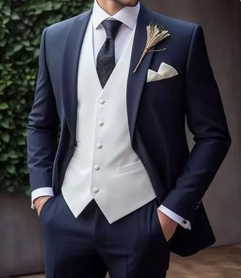 Three Piece Royal Blue Color Suit Black And Blue Suit Wedding, Navy Blue And White Suit Men, Dark Navy Suit Wedding Color Combos, Navy Blue Tuxedo Wedding Groom Style, Black Suit With Blue Accents, Wedding Navy Blue Suit, Groom Navy Suit Wedding, Mens Navy Blue Suit Wedding, Wedding Party Wear For Men