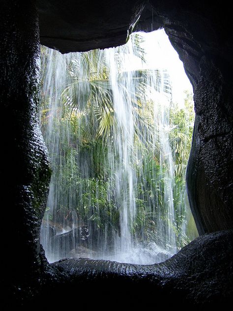 The waterfall escape tunnel beneath Rio's safehouse. Behind The Waterfall, Cave Behind Waterfall, Inside Waterfall, Behind Waterfall, Private Waterfall, Behind A Waterfall, Water Cave, Farmer Family, Cave Photography