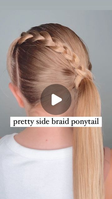 Braiding With Ribbon, Side Ponytail With Braid, Side Ponytail Hairstyles For Kids, Audrey Mcclelland Hair, Girls Updo Hairstyles Kids, Backwards Braid, One Sided Braid, Girls Updo Hairstyles, Side Braid Ponytail