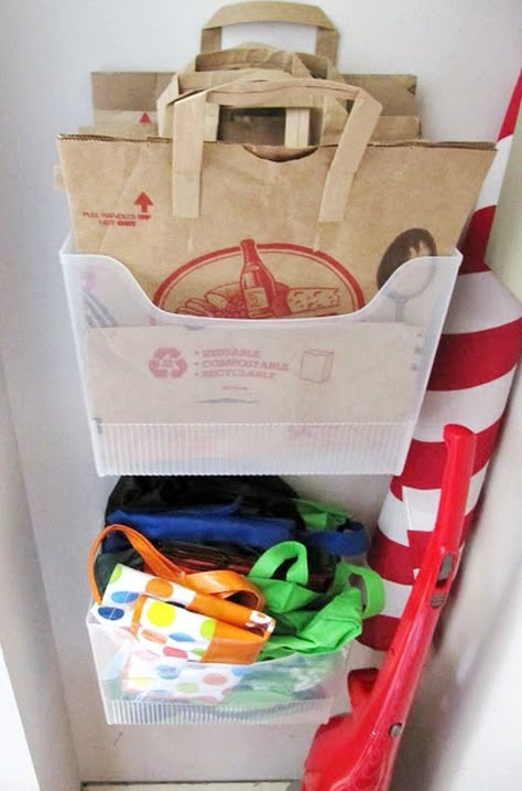 A Smarter Way to Organize All Your Reusable Grocery Bags Cat Office, Front Closet, Coat Closet Organization, File Boxes, Organizing Hacks, Organisation Hacks, Grocery Bags, Home Organization Hacks, Storage Hacks