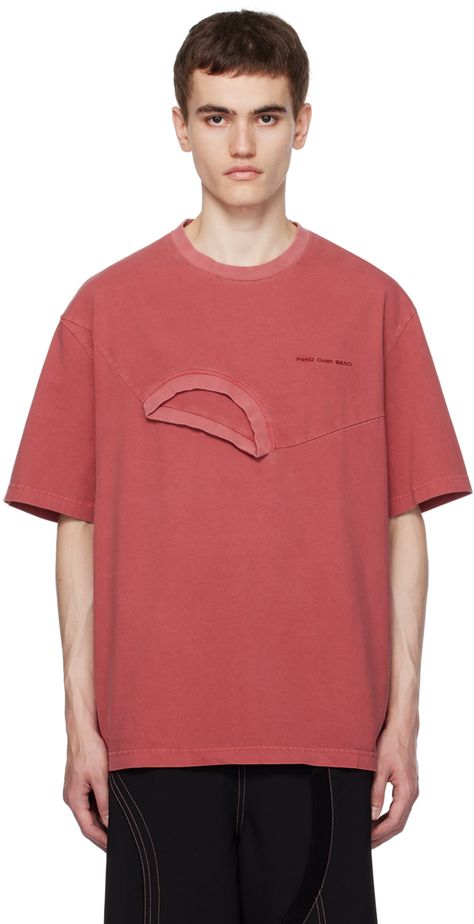 Cotton jersey T-shirt. · Layered construction · Rib knit crewneck · Logo embroidered at chest · Rib knit crewneck-style accent at front Supplier color: Red Feng Chen Wang, Menswear Inspiration, Shirt Oversize, Crewneck Style, Africa Art, Knit Crewneck, Knit Shirt, Men's Style, Oversized Tshirt