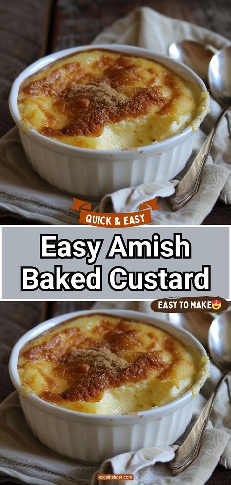 Delight in the simple pleasure of Amish Baked Custard. This old-fashioned dessert is pure comfort, with its creamy, gently spiced custard baked to silky perfection. Served warm or chilled, it's a taste of timeless tradition. Amish Baked Custard, Baked Custard Recipe, Baked Egg Custard, Custard Recipe Easy, Egg Custard Recipes, Easy Custard, Strawberry Ice Cream Recipe, Custard Recipe, Baked Custard