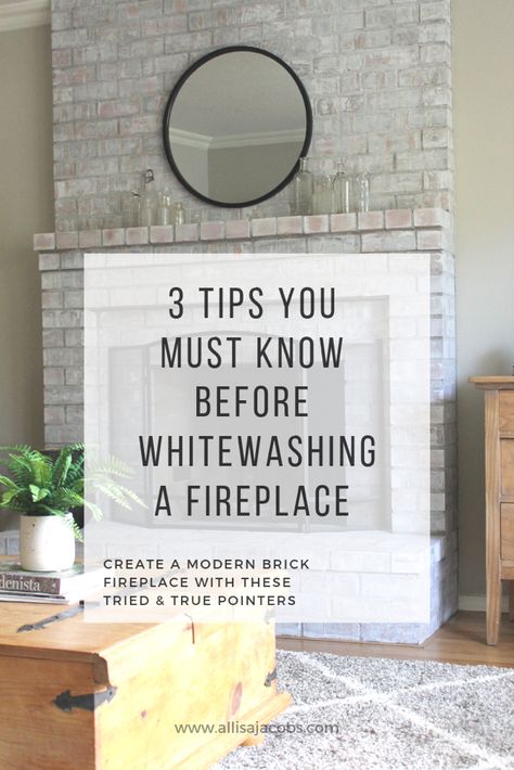 Whitewashed Fireplace, White Wash Fireplace, Brick Exteriors, Fireplace Makeovers, White Wash Brick Fireplace, How To Whitewash, Design Camino, Red Brick Fireplaces, White Brick Fireplace