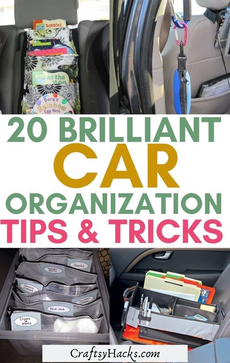 Organize your car with these simple yet useful organizing tips. These little hacks will help you to keep your car neat and organized, thus much nicer for long travels. Car Organizing Hacks, Small Trunk Organization Car, Car Organization Ideas For Road Trips, Mom Organization Hacks, Car Storage Ideas Organizing, Center Console Organization Car, Diy Car Organization Ideas, Trunk Organization Car, Mom Car Organization