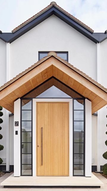 Porch Doors Uk, Bungalow Porch Ideas, Bungalow Porch, House Entrance Doors, Porch Extension, Brick Porch, Oak Front Door, House Front Porch, Porch Uk