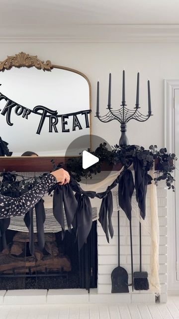 Deborah Trette on Instagram: "DIY satin bow garland inspired by the anthro holiday shop! 🎀 give the bows a quick iron, hot glue edges and hang! (I removed some of the clips to make it lighter since mine is long) come back sometime this week for a final look at my halloween mantel! 👀

comment BOWS for a 🔗 to shop this post! 
https://liketk.it/4S5Xe

@whimsicallywonderful made the Christmas version and might have to do that too!!

#diy #diybows #bowtrend #bowgarland #ltkhome #ltkhalloween #halloween #halloweendecor #halloweendiy #spookyseason" Satin Bow Garland, Bow Garland, Halloween Mantel, Diy Bows, Jolly Holiday, Instagram Diy, Diy Bow, Oct 31, Satin Bow