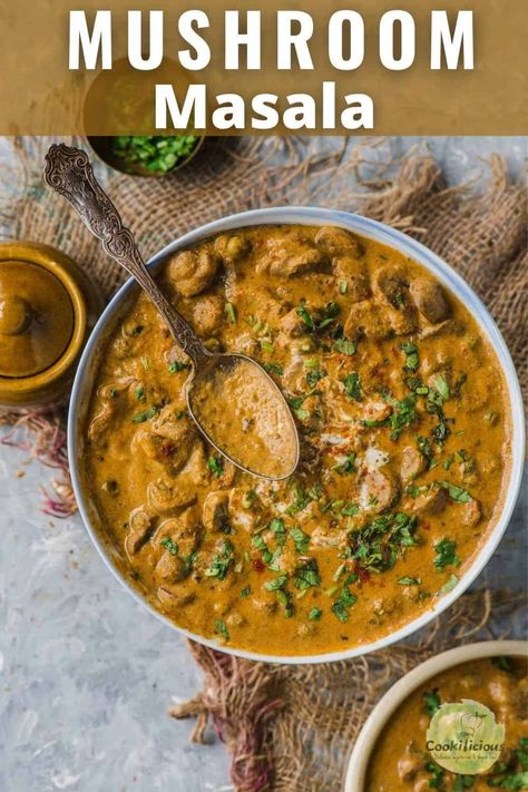 Mushroom masala is a lip-smacking Indian curry recipe made with button mushrooms. Make this easy mushroom gravy in the Instant Pot/stovetop. #mushroom #masala #curry #vegan #Instantpot #gravy #buttonmushrooms #whitemushrooms #Indian Instant Pot Vegetarian Recipes, Easy Mushroom Gravy, Mushroom Recipes Indian, Mushroom Masala Recipe, Instant Pot Vegetarian, Mushroom Masala, Mushroom Curry, Mushroom Gravy Recipe, Mushroom Dish