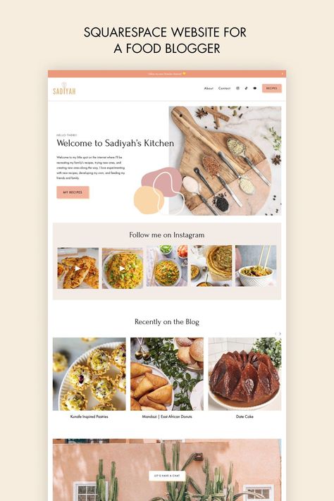 Food Blog Website Design, Food Blog Template, Food Blog Website, Squarespace Template, Somali Recipe, Blog Template Design, Blog Website Template, Blogger Website, Squarespace Website Design