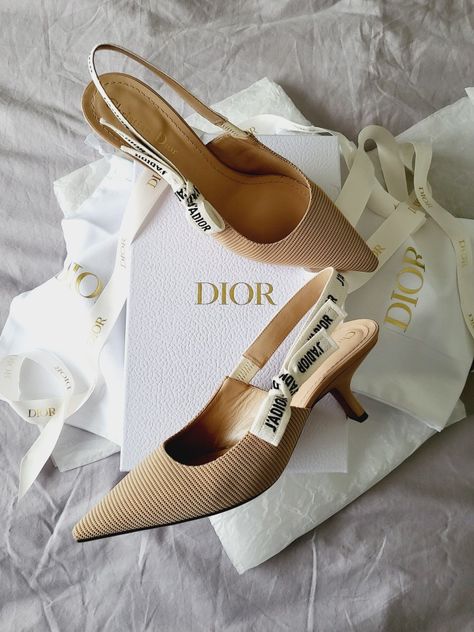 Dior J'Adior Slingback Pumps in Nude Technical Fabric Beige Kitten, Dior Fabric, Dior Slingback, Dior Flats, Kitten Heel Slingbacks, Christian Dior Shoes, Ribbon Flats, Fabric Sandals, Kitten Heel Shoes