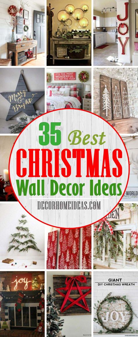 Best DIY Christmas Wall Decor Ideas. Dressing up your walls is the last thing that comes to mind with holiday decorations, but these festive Christmas wall decor ideas will convince you otherwise. #decorhomeideas Diy Christmas Wall Decor, Cheer Decor, Christmas Wall Decor Ideas, Christmas Wall Decor Diy, Diy Christmas Wall, Christmas Gallery Wall, Wall Christmas Tree, Christmas Wall Hangings, Holiday Wall Decor