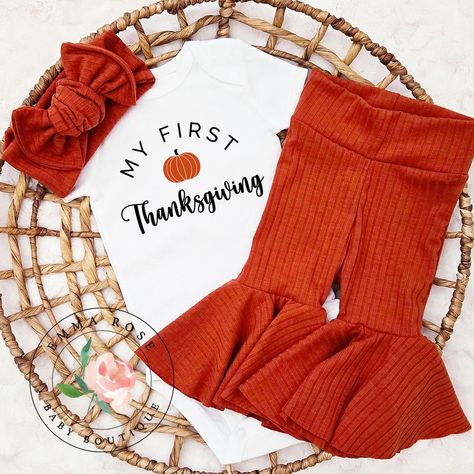 Orange Bell Bottoms, First Thanksgiving Onesie, Thanksgiving Onesie, My First Thanksgiving, Thanksgiving Baby Outfits, Girls Thanksgiving Outfit