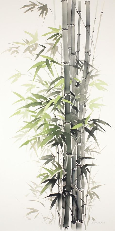 Bamboo Forest Drawing, Bamboo Tree Drawing, Drawing Bamboo, Watercolor Bamboo, Ancient China Aesthetic, Bamboo Drawing, Bamboo Artwork, Bamboo Painting, Japan Watercolor