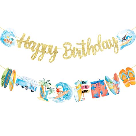 PRICES MAY VARY. ❤【What you will receive】You will receive 2pcs surfing birthday banners in this party decoration, 1pcs shiny gold happy birthday banner paired with 1pcs surfing surfboard themed cutout banner, the surprise matching style allows you to use in a variety of surfing themed parties. ❤【How to use surfing happy birthday banners】No cumbersome assembly required, pre-strung surfing happy birthday banners you can directly use. Convenient to hang on your room walls, balconies, windows, garde Surfing Birthday Party, Hawaii Beach Party, Summer Surfing, Vintage Surfing, Summer Hawaii, Surf Party, Beach Party Decorations, Birthday Banners, The Big One