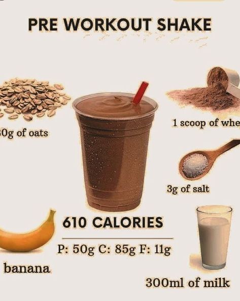 PRE WORKOUT SHAKE #tips #diet #diettips #workout #fitness #shake #milkshake #food #health Pre Workout Shake, Pre Workout Smoothie, Pre Post Workout, Post Workout Smoothie, Pre Workout Food, Recovery Food, Healthy Food Menu, Tips Diet, Workout Session