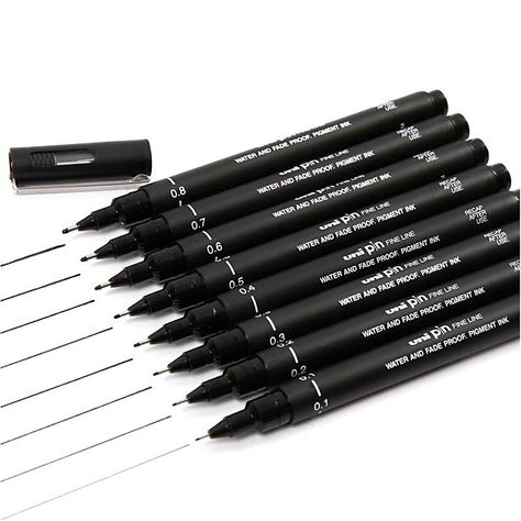 Uni Pin Marker - Black Pen - Fade Proof Pigment Ink - Available In 6 Widths! Cute Stationary School Supplies, Stationary Store, Cute School Stationary, Kawaii School Supplies, Stationary Supplies, Study Stationery, Cool School Supplies, School Materials, Stationary School