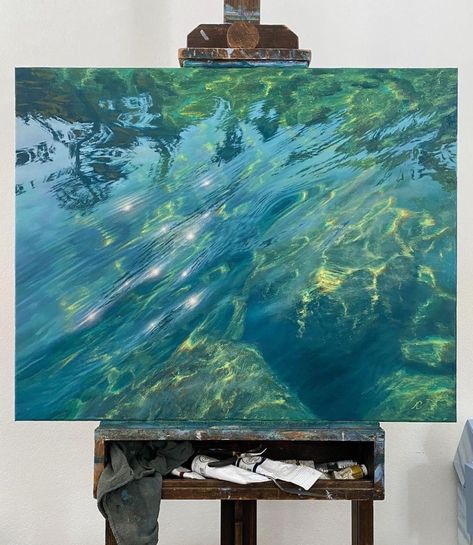 Painting What A Memory Feels Like, Oil Paint Water, Embossed Painting On Canvas, Magical Acrylic Painting, Water Surface Painting, Acrylic Water Painting, How To Paint Water With Acrylic, Water Acrylic Painting, Acrylic Painting Water