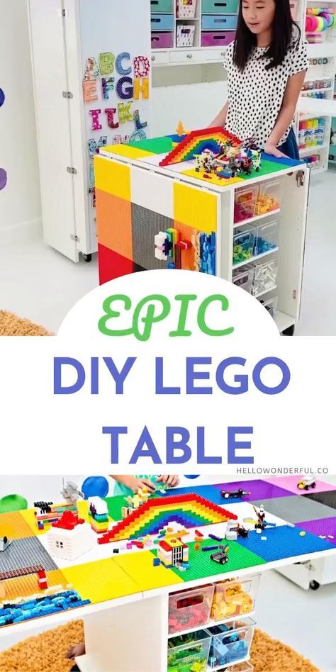 Lego Table Ideas, Lego Activity Table, Diy Lego Table, Lego Storage Organization, Lego Table Diy, Lego Play, Lego Bedroom, Lego Organization, Lego Collection