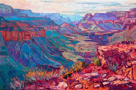 Dawning Vista - Purchase Contemporary Impressionism Prints by Erin Hanson Art Print Horizontal, Horizontal Art Print, Art Prints Horizontal, Paintings Horizontal, Horizontal Paintings, Grand Canyon Painting, Horizontal Canvas Art, Fine Art Prints Artists, Canyon Painting