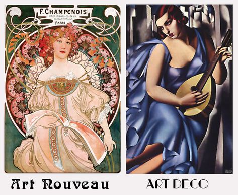 Art nouveau vs. Art Deco Arte Art Deco, Art Deco Artwork, Art Deco Movement, Aesthetic Movement, Paris Art, Art Deco Architecture, Estilo Art Deco, Italian Art, Art Movement