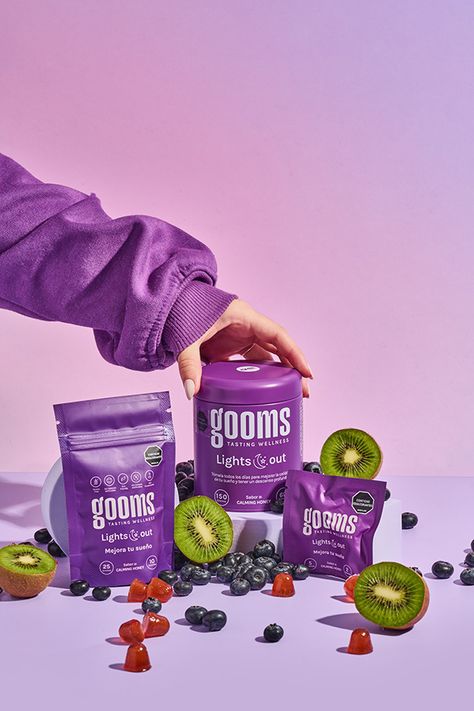 Natural gummies that taste wellnes, product photography for colombian brand named Gooms is a natural and healthy product. food photography and art direction for colorful brand. Gummy creatieve and colorful photography Product Photography Supplements, Candy Product Photography, Gummies Packaging Design, Product Photography Composition, Gummies Photography, Healthy Food Packaging Design, Matcha Photography, Supplement Photography, Healthy Food Packaging