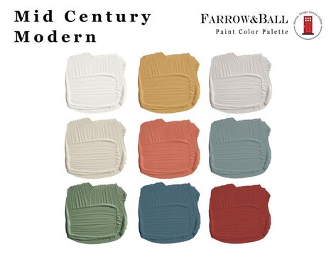 Interior Paint Schemes, Interior Paint Palettes, Farrow Bal, Modern Paint Colors, Home Paint Color, Mid Century Colors, Mid Century Modern Colors, Trending Paint Colors, Perfect Paint Color