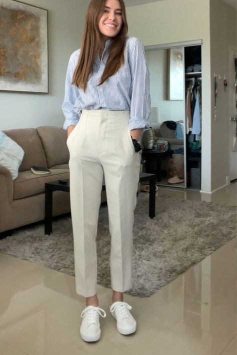 earthtojul on LTK Casual Formals For Women, Formal Comfy Outfit, White Shoes Office Outfit, White Pants Office Outfit, White Pants Outfits For Women, Womens Formal Outfits, Office Formals For Women, White Shirt Casual Outfit, Formal Casual Outfits Women