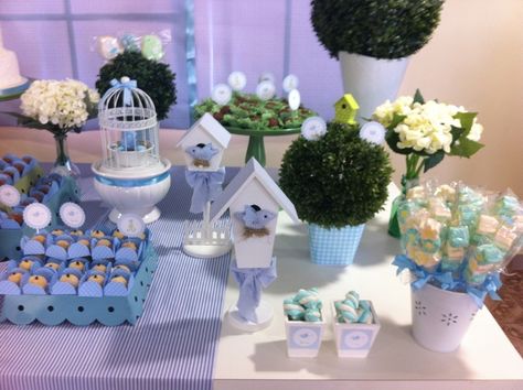 Little Blue Bird Party #littlebluebird #party Blue Bird Birthday Party, Bird Party Theme Decoration, Bird Birthday Party Decorations, Bird Dessert, Bird Themed Party Favors, Bird Theme Parties, Birds Birthday Party, Romantic Party, Cartoon Cupcakes