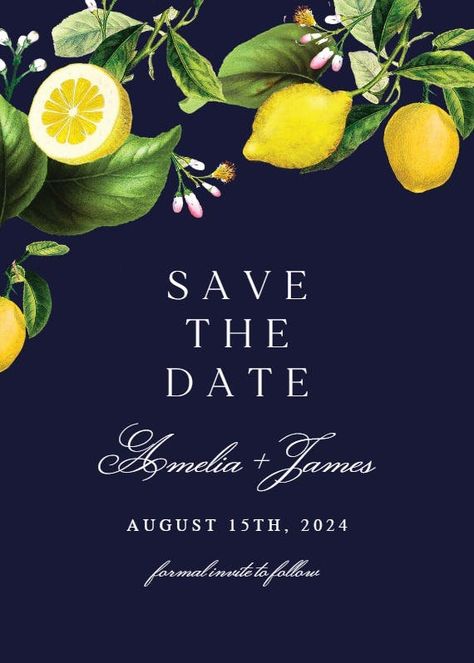 Sicilian lemon tree -  Save the Date Card (Free) | Greetings Island Greetings Island, Sicilian Lemon, Save The Date Card, Lemon Tree, Add Text, Save The Date Cards, Save The Date, Lemon, Happy Birthday