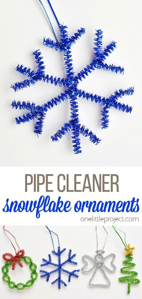 Snowflake Pipe Cleaner, Pipe Cleaner Ornaments, Christmas Activity For Kids, Easy Snowflake, Homemade Christmas Ornaments, Easy Christmas Craft, Easy Ornaments, Fun Christmas Activities, Simple Snowflake