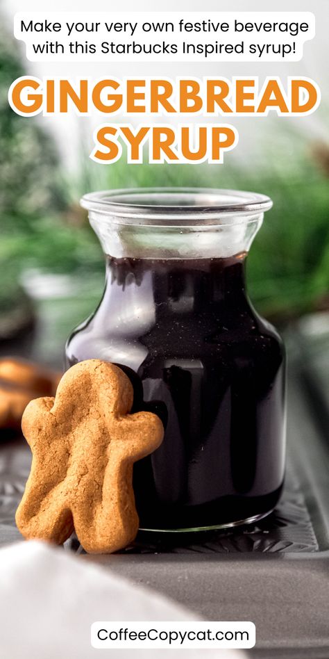 My Starbucks-inspired gingerbread syrup is the perfect addition to your holiday beverage collection. This delicious syrup captures the warm and cozy flavors of gingerbread, adding a touch of sweetness and spice to your favorite holiday drinks. Whether you're whipping up a festive gingerbread latte or adding a drizzle to your morning coffee, this syrup is sure to delight your taste buds. #gingerbreadsyrup #starbucksholidaydrinks #winterstarbucksdrinks Winter Spice Coffee Syrup, Starbucks Apple Syrup Recipe, Strawberry Coffee Syrup, Diy Gingerbread Syrup, Homemade Flavored Syrups For Coffee, Gingerbread Syrup Starbucks, Gingerbread Coffee Syrup Recipe, Copycat Starbucks Syrups, Holiday Coffee Syrup Recipe