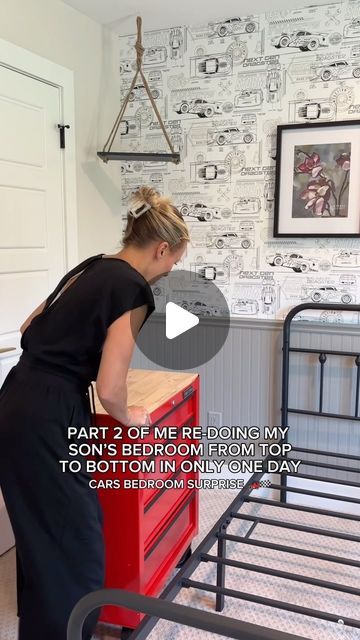 Kayzie Weedman - Working Mom | Lifestyle | Family on Instagram: "I promise you you’re going to want to wait till the end to hear the voice 🥹 it’s the literal cutest thing in the world. Also, my son’s surprise @pixarcars bedroom was a huge hit! We got 99% of the room done in eight hours and we were just missing a few things that didn’t ship in time. Part two is all about decorating and putting up all of the lightning McQueen and cars decor! Make sure you come back for part three to see the final Pixar Car’s room reveal! ❤️🏁🏎️ #toddlerbedroom #pixarcars #lightningmcqueen #kidsbedroom #kidsroomdecor #kidsroomdesign #bedroomsurprise #birthdaysurprise #toddlerboy #momlife #diyhomedecor #diyproject" Toddler Car Bedroom Ideas, Lighting Mcqueen Room, Cars Toddler Bedroom, Lighting Mcqueen Bedroom, Pixar Cars Nursery, Disney Cars Room Theme Little Boys, Radiator Springs Bedroom, Hot Wheels Bedroom Ideas Kids Rooms, Boy Car Room Ideas