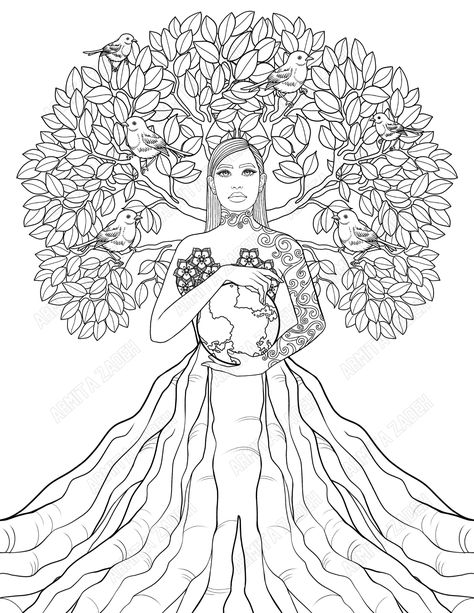 Pagan Coloring Pages, Goddess Coloring Pages, Celtic Coloring, Pagan Goddess, Single Line Drawing, Adult Colouring Pages, Color Reference, Colored Pencil Techniques, Beige Wallpaper