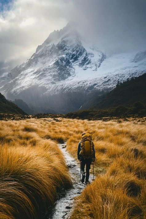 "🎒🇳🇿 Explore the stunning landscapes of New Zealand on a backpacking adventure! From mountains to beaches, discover it all. 🏞️🌊 #BackpackingNZ #AdventureTravel #NewZealand" Backpacking Pictures, Traveling Pics, Trekking Photography, Mountain Inspiration, Hiking New Zealand, Nature Tourism, Mountaineering Climbing, New Zealand Landscape, Perspective Photography