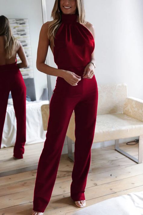 Backless Turtleneck, Fall Jumpsuit, Outfit Jumpsuit, Slim Jumpsuit, Jumpsuit Fall, Rompers Dressy, Halter Neck Jumpsuit, Evening Jumpsuit, Solid Jumpsuit