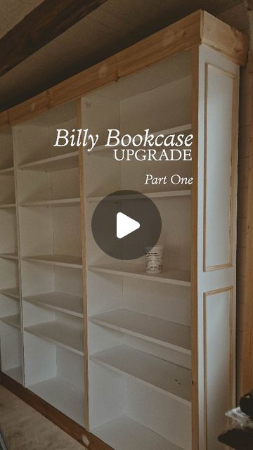 Anita Russell on Instagram: "Billy Bookcase Upgrade part one. If you don't know, I'm currently giving my garden studio a bit of a makeover. It was always pretty but not very practical. So, step one is storage, and this is how it's going. Follow along for part 2 and maybe 3 😆 Any questions pop them below I wish you all a wonderful weekend! #billybookcasehack #ikeahack #diyshelves #diyhack #studiospace #gardenstudio #diy" Billy Bookcase Hack Entryway, How To Make Billy Bookcase Look Built In, Renter Friendly Billy Bookcase, Billy Bookcase Upgrade, Billy Bookcase On Wheels, Bookshelf Backing Ideas, Upgrade Billy Bookcase, Billy Bookcase Trim, Diy Wall Bookcase