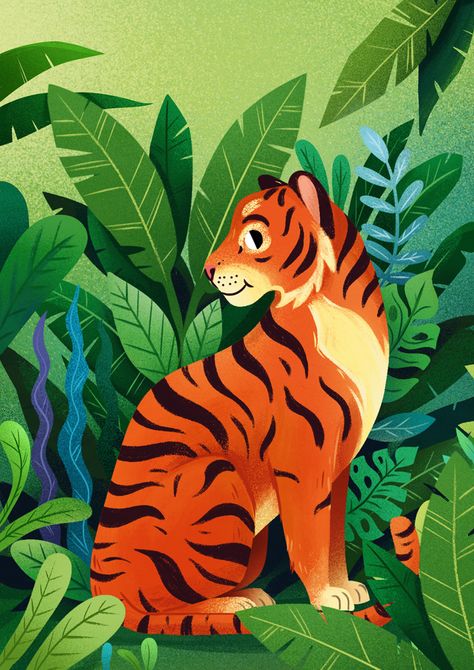 Indian Tiger Illustration, Wildlife Illustration Animals, Tiger Illustration Design, Tiger Illustration Art, Tiger In Jungle, Zoo Illustration, Tiger Cartoon, Tiger Jungle, Tiger Poster