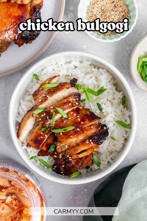 This chicken bulgogi (also known as dak-bulgogi) is an easy recipe you can whip up on a busy weeknight. Marinaded in pantry staples and seared to perfection, this Korean BBQ chicken is a household favorite! Sweet, savory, and salty, this chicken bulgogi recipe is irresistible! Chicken Bulgogi Recipe, Chicken Bulgogi, Korean Bbq Chicken, Bulgogi Recipe, Bulgogi Beef, Boneless Skinless Chicken Thighs, Crockpot Slow Cooker, Low Sodium Soy Sauce, Breast Recipe