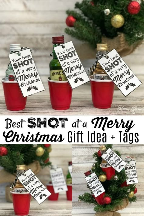 Just because you want to give a small gift to friends or co-workers doesn't mean it can't be creative and fun looking! Use our printables to created these! Alcohol Gifts, Merry Christmas Gifts, Christmas Gift Baskets, Christmas Gift Idea, Homemade Christmas Gifts, Very Merry Christmas, Printable Christmas, Mean It, Homemade Christmas