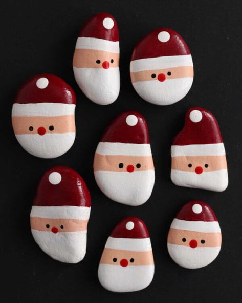 Santa Stones, Diy Santa Ornaments, Christmas Crafts Kids Ornaments, Painted Santa, Diy Santa, Christmas Rock, Kids Ornaments, Colorful Christmas Tree, Santa Ornaments