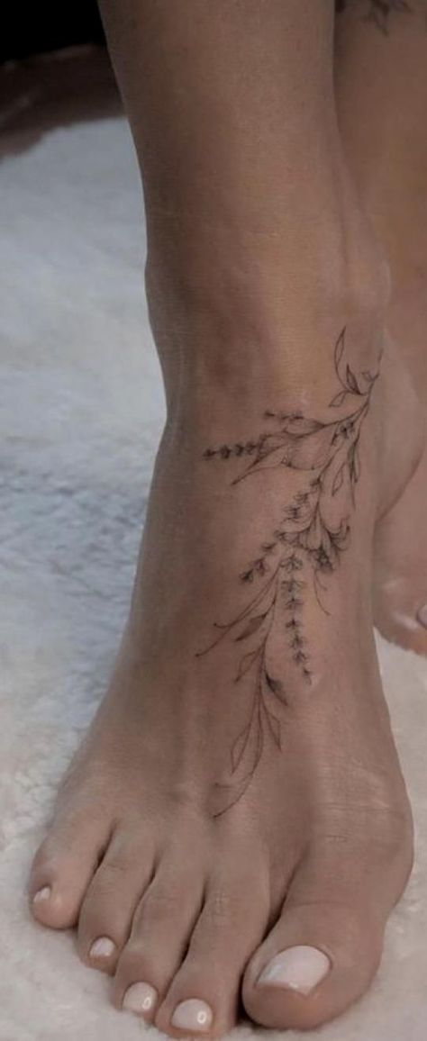 Flowering Vines Tattoo, Elegant Ankle Tattoos, Ankle Vine Tattoos For Women, Foot Vine Tattoo, Stylish Tattoos Women, Pretty Ankle Tattoos For Women, Floral Foot Tattoos For Women, Side Ankle Tattoos For Women, Foot Ankle Tattoos For Women