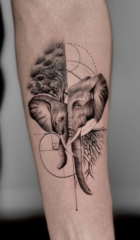 Tattoo Ideas Placement, Tattoos Elephant, Geometric Elephant Tattoo, Mutterschaft Tattoos, Elephant Family Tattoo, Baby Elephant Tattoo, Elephant Tattoo Meaning, Cute Elephant Tattoo, Globe Tattoos